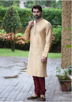 Sandal with Maroon Color Silk Kurta Set